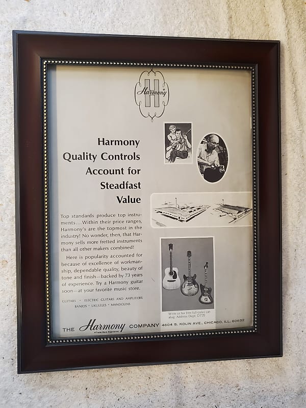 1965 Harmony Guitars Promotional Ad Framed Silhouette, H-74, Sovereign Flattop Original image 1