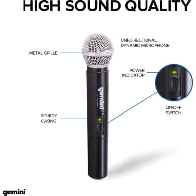 Gemini Sound UHF-02M Professional Audio DJ Equipment Superior Single Channel Dual 2 Wireless Handheld Microphones Receiver System with 150ft Operating Range (Frequency - S12 517.6+521.5) image 4