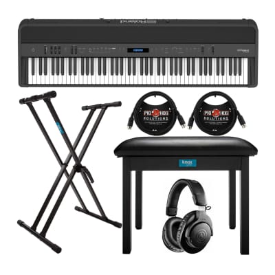Roland FP-90X 88-Key Digital Piano (Black) with ATH-M20X Headphones, Adjustable Stand, Bench, and MIDI Cables (6 Items)