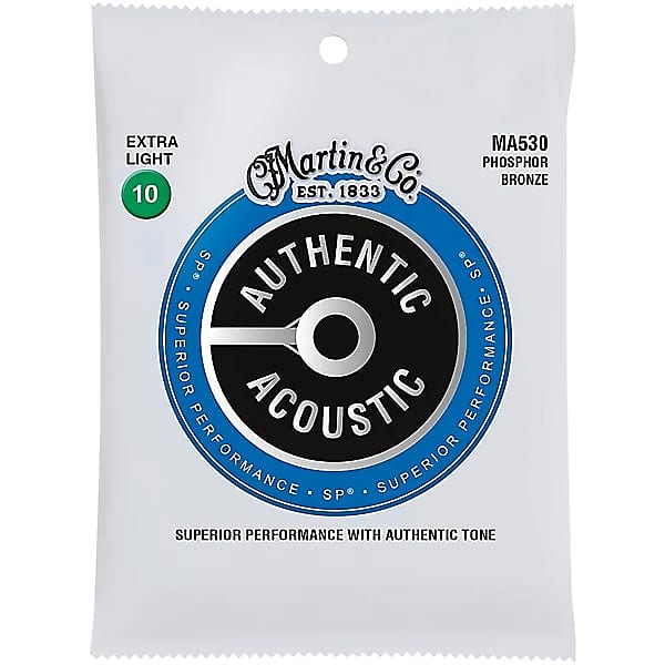 Martin MA530 Authentic Acoustic SP® Extra Light Guitar Strings Phosphor Bronze, .010 - .047