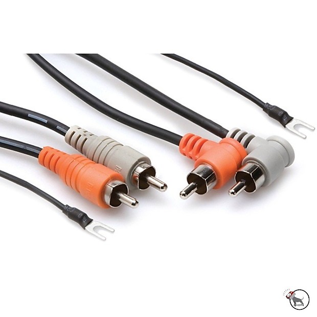 Hosa CRA-201DJ Dual RCA to Dual Right-Angle RCA w/ Ground Wire Stereo Cable - 1m image 1