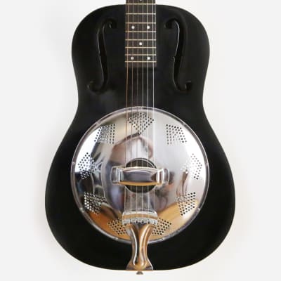 1980s Vintage Regal Resonator Acoustic Guitar Round Neck with F Holes Black & White Binding OHSC image 1