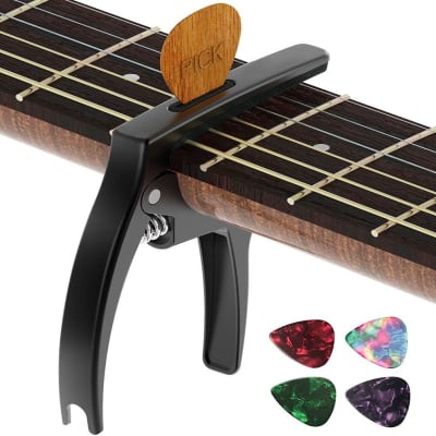 Guitar Capo, 3in1 Zinc Metal Capo for Acoustic and Electric Guitars (with Pick Holder and 4Picks),Ukulele,Mandolin,Banjo,Guitar Accessories image 1