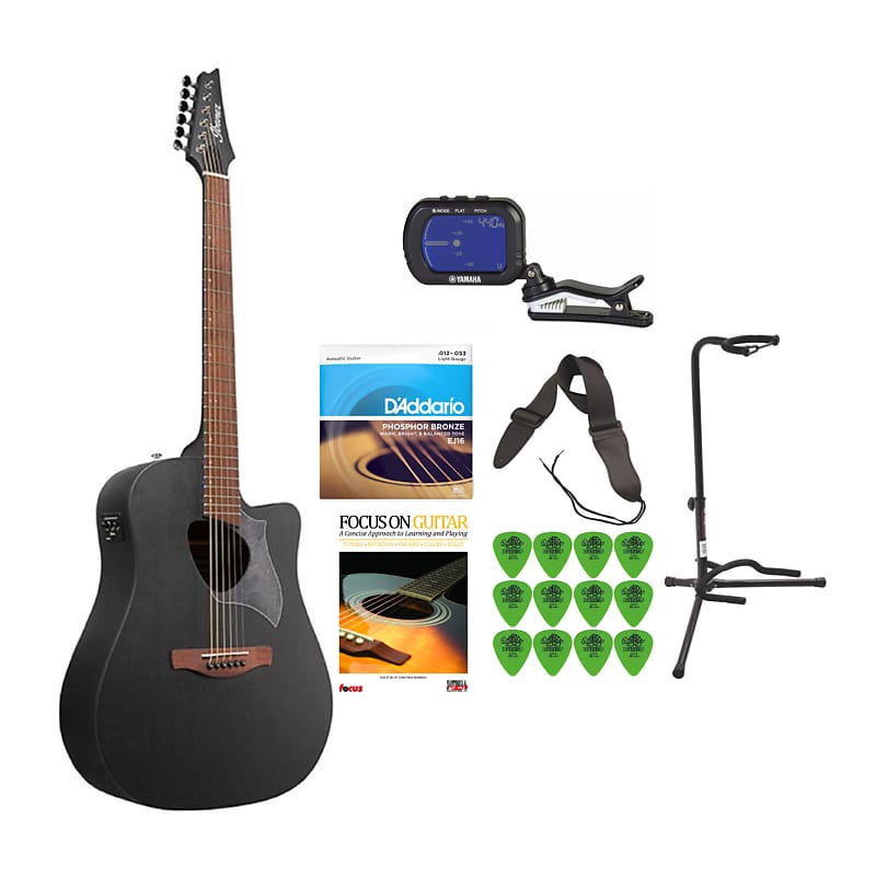 Ibanez ALT20 Altstar 6-String Acoustic-Electric Guitar (Weathered Black Open Pore) Bundle with Tuner, Guitar Stand, Guitar Strings, Guitar Learning Book, Guitar Strap, Guitar Picks (12-Pack) image 1