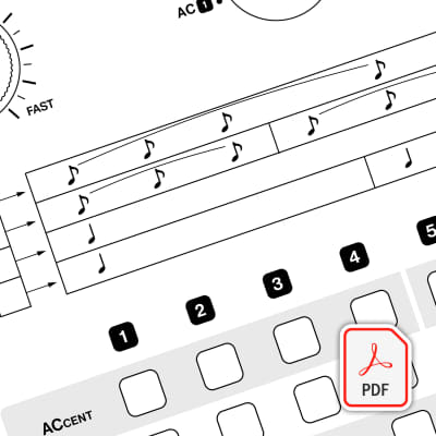 Roland TR-606 with pattern grid  - Beautifully Illustrated Blank Patch Sheet PDF