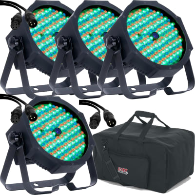 ADJ American DJ MEG373 Mega Go PAR64 Plus RGB+UV LED Par Lights (4) w/ Tote Bag & Cables image 1