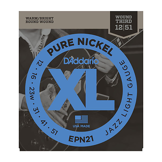 D'Addario EPN21 Pure Nickel Electric Guitar Strings Jazz Light 12-52 Standard image 1