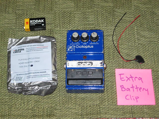 used naturally reliced from player's wear vintage DOD FX35 Octoplus - Octave effect pedal for guitar or bass, ANALOG, mid to late 1980s, USA + battery, strings, & extra battery clip (NO box / NO paperwork / NO adaptor) image 1