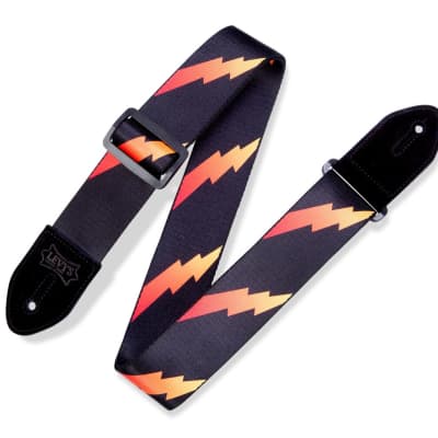 Levy's MPRB2 2" Printed Polyester Guitar Strap Red Rainbolt On Black image 1