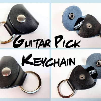 Guitar Pick Keychain - Guitar Pick Holder- Black Genuine Leather with Metal Snap - Holds up to 10 G image 1
