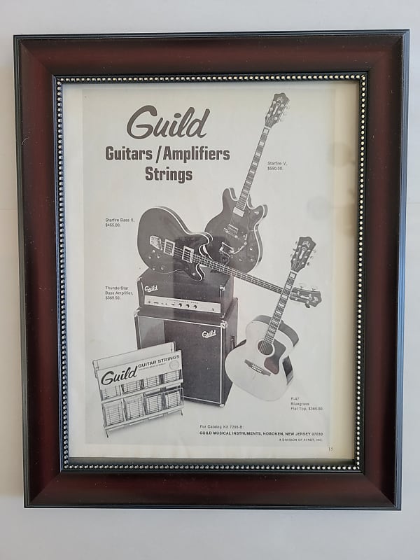 1970 Guild Guitars Promotional Ad Framed Guild Starfier, Starfire Bass & F-47 Flattop Original image 1