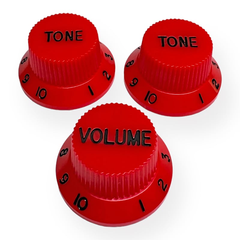 AxLabs Strat-Style Knob Set (3), Red with Black Font | Reverb