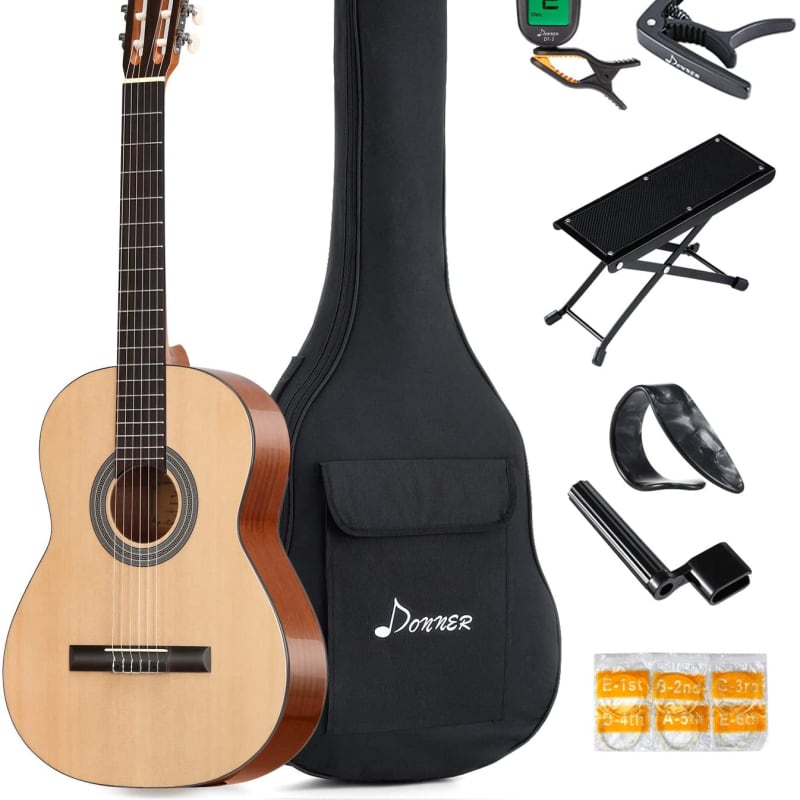 ADM Full Size Classical Nylon Strings Acoustic Guitar 39 Inch Classic  Guitarra Starter Bundle for Adult with Free Lessons, Gig Bag, Tuner,  Footstool