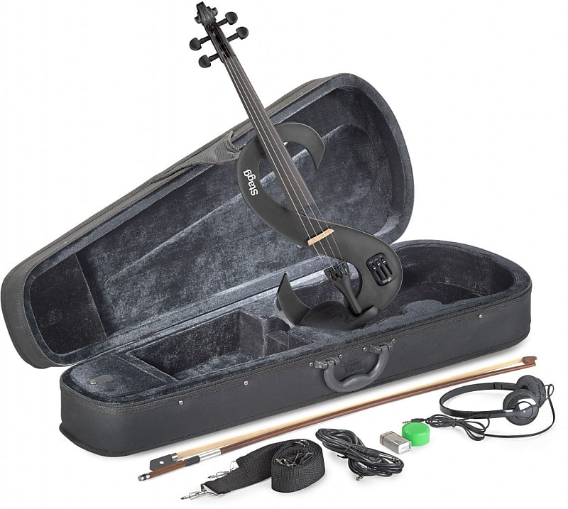Stagg Evn 4/4 Mbk Electric Violin 4/4 Size W/Headphones Metallic Black image 1