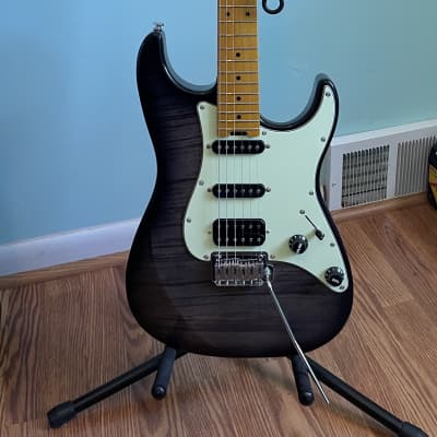 2021 Eart HSS Strat Style Guitar - Translucent Black Flame image 1