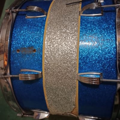 Ludwig 14"(Diameter)x10"(depth) Marching Snare Drum 1970's - Blue and Silver Sparkle image 4