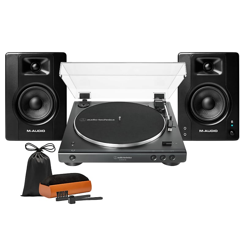Audio-Technica AT-LP60X Turntable (Gunmetal) - Fully Automatic Stereo Record Player with Built-in Phono Preamp Bundle with BX3BT 120W Bluetooth Studio Monitors, and Accessories (3 Items) image 1