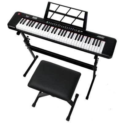 Glarry GEP-109 61 Key Lighting Keyboard with Piano Stand, Piano Bench, Built In Speakers, Headphone, Microphone, Music Rest, LED Screen, 3 Teaching Modes for Beginners 2020s - Black image 11