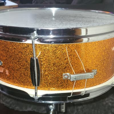Vintage 1970's Japanese Orange metal flake snare drum  6 lug 5 x 14 AS IS easy fix or parts image 4
