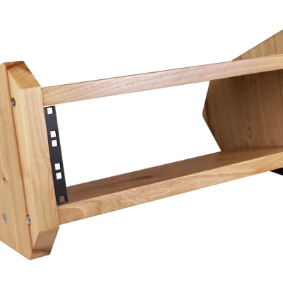 Chunky desktop rack solid Elm  wood  trapeze 19"  2U size. image 3