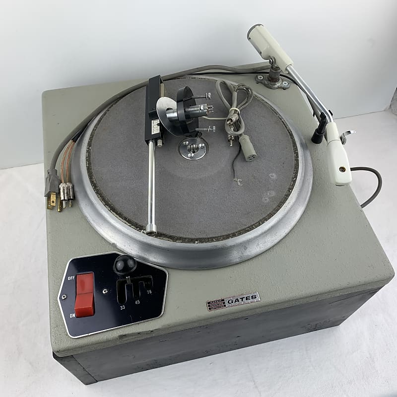 60s GATES CB-77 12” Broadcast Record Player Turntable w/Two Tone Arms  			