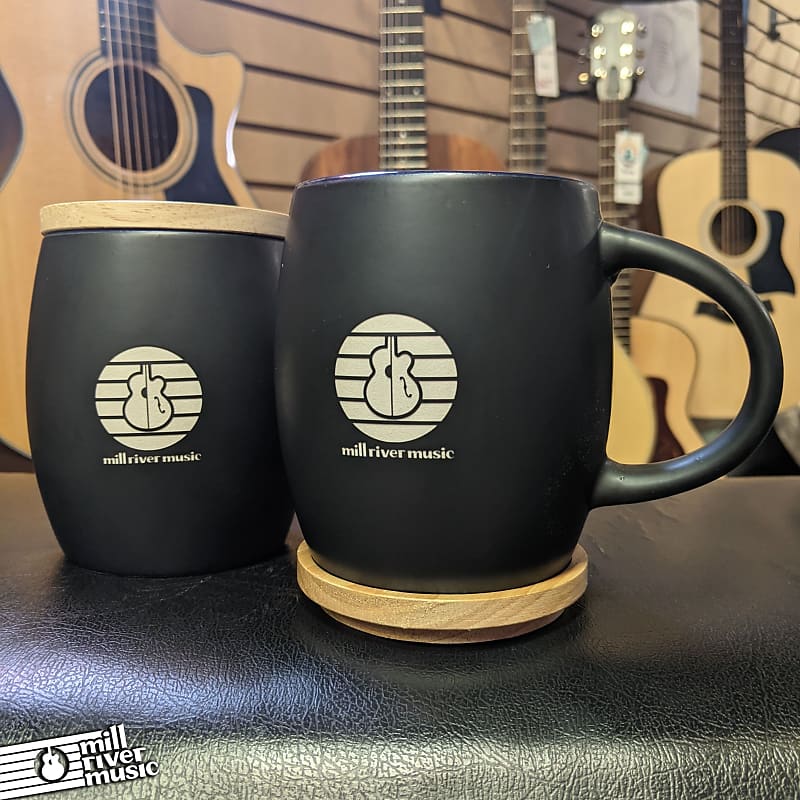 Mill River Music 14oz Ceramic Mug w/ Lid/Coaster Circle Logo Engraved - Black