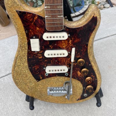 Vintage 1966 Norma EG-470-3 Rare Aztec Gold Sparkle Strat Style MIJ Guitar PROJECT image 2