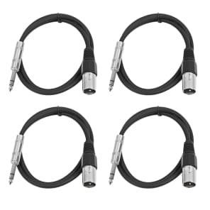 Seismic Audio SATRXL-M3-4BLACK 1/4" TRS Male to XLR Male Patch Cables - 3' (4-Pack)