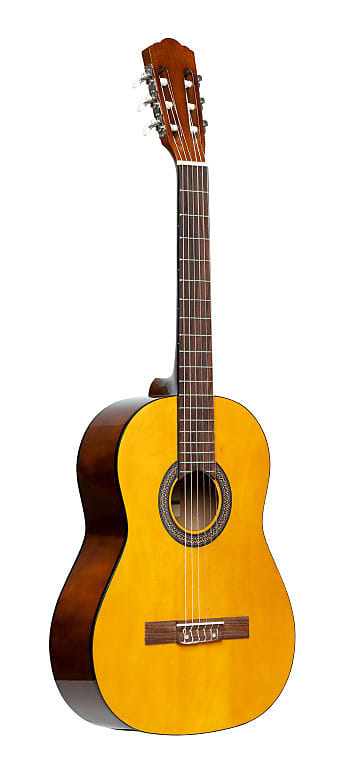 STAGG Guitar pack with 4/4 natural-coloured classical guitar with linden top, tuner, bag and colour box image 1