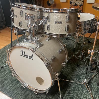 1970s Pearl Wood Fiberglass Drum Set 22/12/13/16 Silver Sparkle *Video Demo* image 20