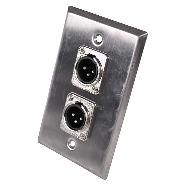 Seismic Audio SA-PLATE40 Stainless Steel Wall Plate w/ Dual XLR Male Metal Connectors image 1
