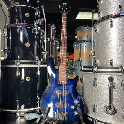 Schecter Guitar Research Omen Elite 4 / Four String Electric Bass Guitar in See-Thru Blue Burst with Hardshell Case image 1