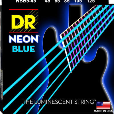 DR NBB5-45 5 string Hi-Def Neon Blue Coated Bass Guitar Strings 45-125 MED 2016 Neon Blue image 1