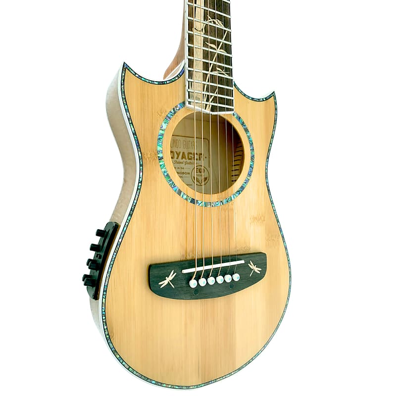 Lindo Bamboo Voyager V2 Electro Acoustic Travel Guitar, BS3M Mic/Piezo  Blend Preamp, Luminlays, Kingfisher Inlay (Nylon Strings)