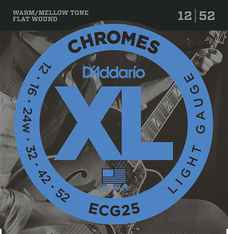 D'Addario ECG25 Chromes Flat Wound Electric Guitar Strings, Light, 12-52 image 1