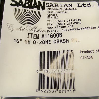 Sabian HH 16" O-Zone Crash Cymbal/Brilliant Finish/Model # 11600B/Brand New image 3