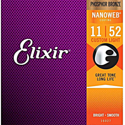 Elixir 16027 Nanoweb Phosphor Bronze Acoustic Guitar Strings  Custom Light (11-52) image 1