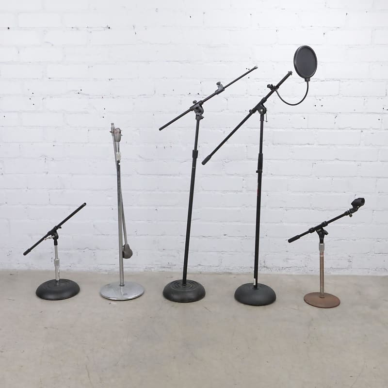 3 Atlas Sound Round Base Microphone Mic Stands w/ 2 Mic Reverb