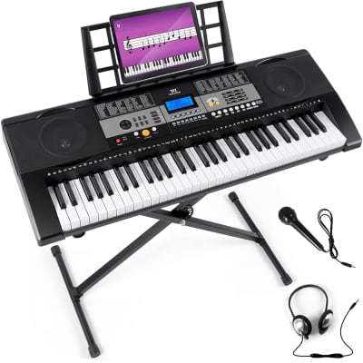 61 Key Premium Electric Keyboard Piano for Beginners with Stand, Built-in  Dual Speakers, Microphone, Headphone, Bench & Display Panel