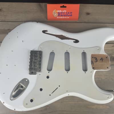 Real Life Relics Thinline F Hole Strat® Stratocaster® Body Aged Olympic White image 1