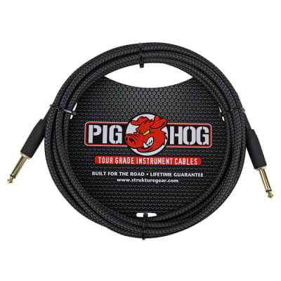 Pig Hog PCH10BK Black Woven Instrument Cable, Straight - Straight, 10FT
