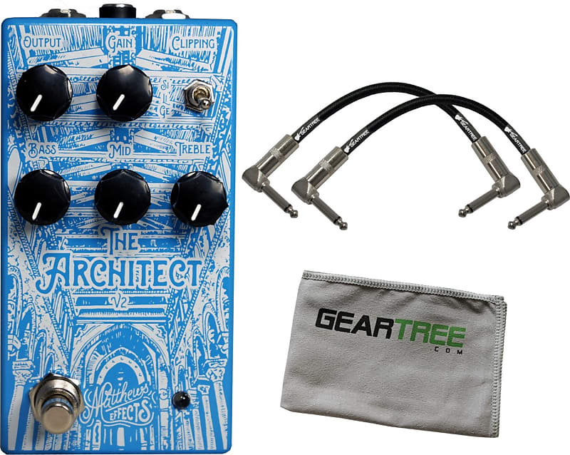 Matthews Effects The Architect V2 BLUE Overdrive Pedal w/ 2 Patch Cables and Polish Cloth image 1