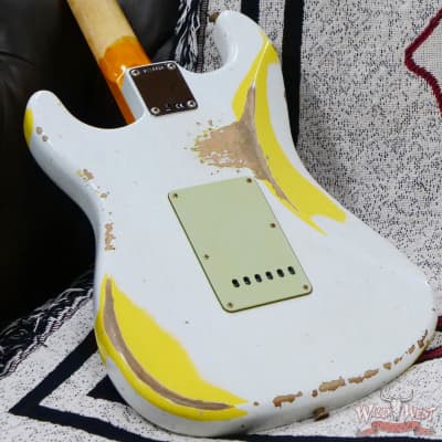 Fender Custom Shop Wild West White Lightning 2.0 Stratocaster HSS Rosewood Board 22 Frets Heavy Relic Graffiti Yellow image 12