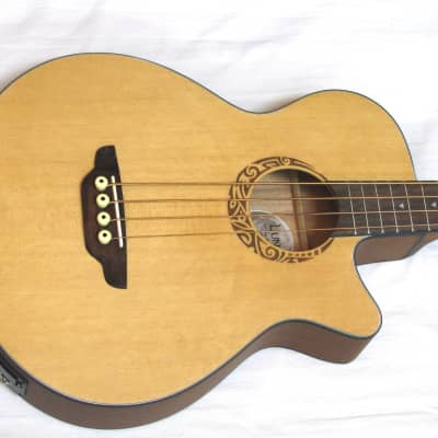 LUNA Tattoo Spruce 30" SCALE 4-string acoustic BASS guitar -Tribal Rosette - B image 2