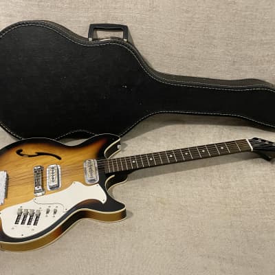 Original Vintage 60’s-70’s Harmony Rebel Acoustic Electric Guitar Case / Case Only Black Faux Ostrich w Blue Interior image 4