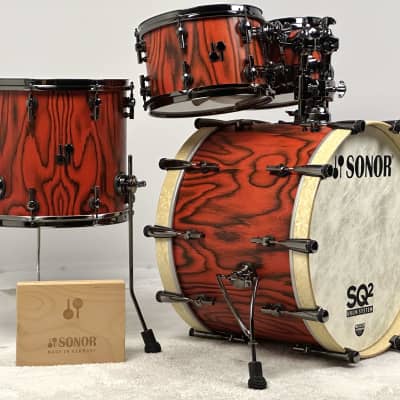 Sonor 22/10/12/15" SQ2 Medium Beech Drum Set - Fiery Red w/ Black Chrome Hardware image 2