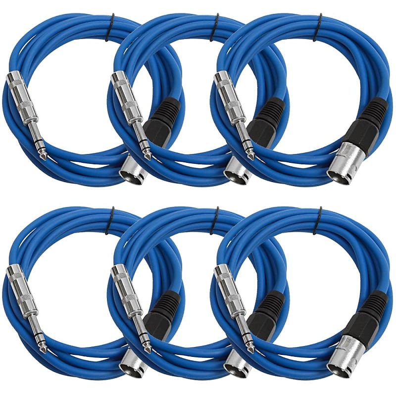SEISMIC 6 PACK Blue 1/4" TRS  XLR Male 10' Patch Cables image 1
