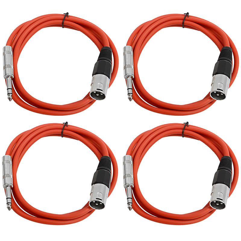 4 Pack of 1/4 Inch to XLR Male Patch Cables 6 Foot Extension Cords Jumper - Red and Red image 1