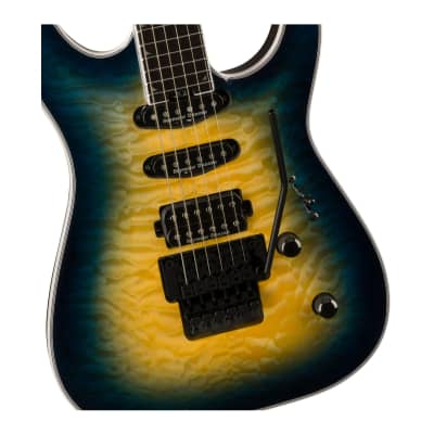 Jackson Pro Plus Series Soloist SLA3Q 6-String Six-Ply Arched Top Okoume Soloist Body, Quilt Maple Top, Ebony Fingerboard Electric Guitar (Right Handed, Amber Blue Burst) image 4