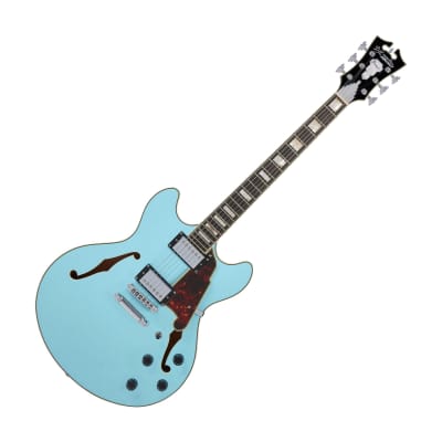 D'Angelico DAPDCSKBCS Premier DC Semi Hollow Electric Guitar w/Stopbar Tailpiece, Sky Blue image 1